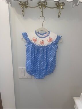 Blue Polka Dot Whale Smocked Baby One-Piece Bodysuit